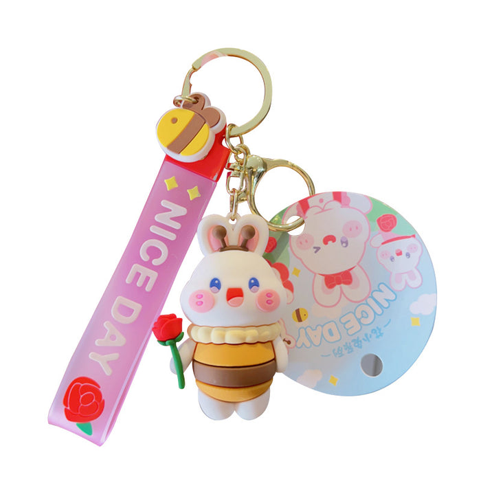 Keychains al por mayor PVC Aloy Cute Happy Rabbit Moq≥2 JDC-KC-YDAO050