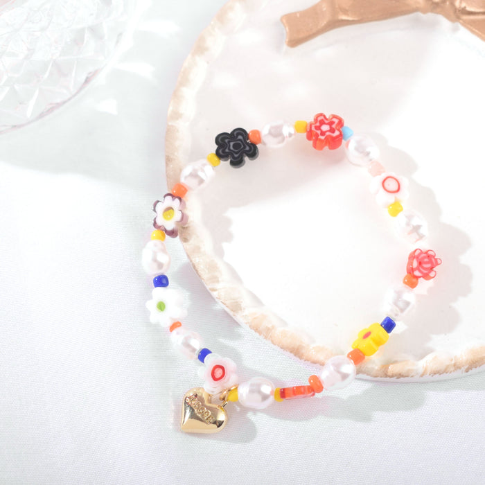 Bracelet de fleur de perle de verre en gros bracelet de riz coloré