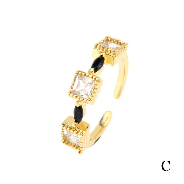 Wholesale Gold Plated Copper Micro-Inlaid Zirconium Double Heart Opening Ring JDC-RS-PREMTIANY008