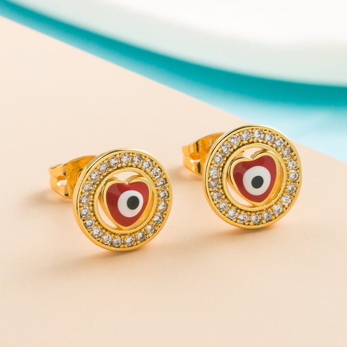 Wholesale Copper Gold Plated Micro Set Zircon Drop Oil Devil's Eye Ring Earrings JDC-ES-hemin029