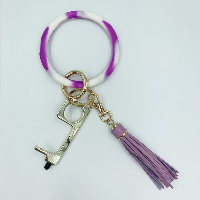 Wholesale Contactless Door Open Zinc Alloy Leather Tassel Wristlet Keychain MOQ≥2 JDC-KC-LBu001
