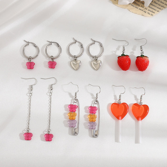 Wholesale Earrings Resin Strawberry Butterfly Paper Clips Set of 6 JDC-ES-D654