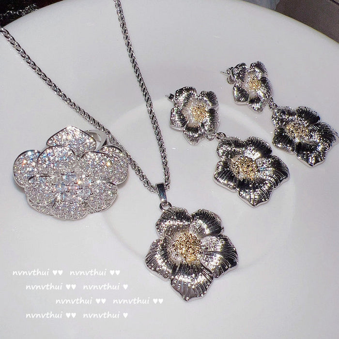 Wholesale Ring Zircon Lace Honeycomb Daisy Flower Gemstone Ring JDC-RS-XiaZ002