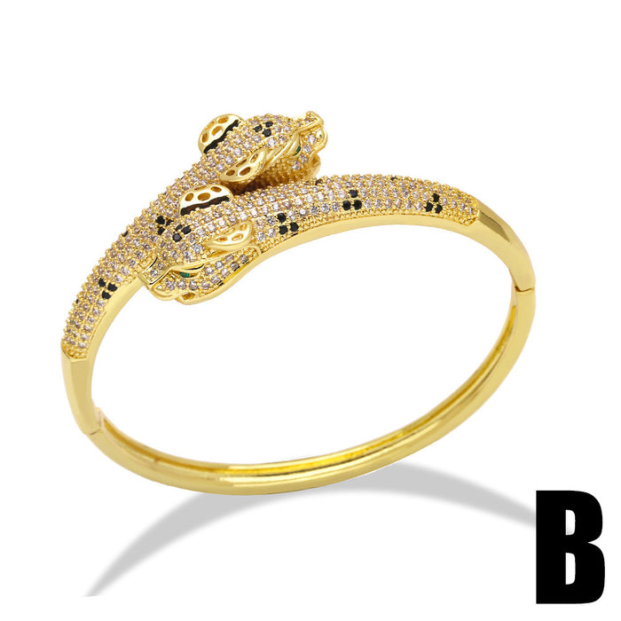 Brazalete abierto de leopardo de diamante de diamante al por mayor JDC-BT-AS150