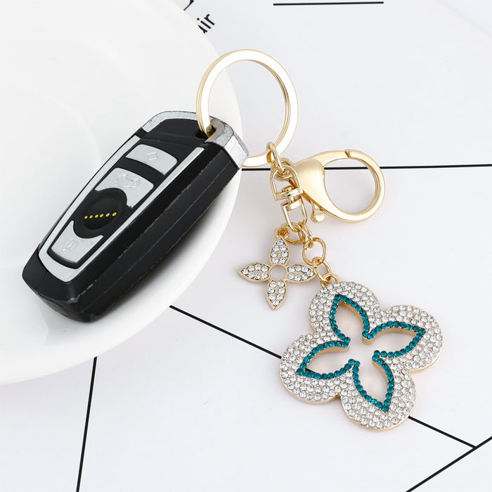 Wholesale Keychain Full Diamond Clover Pendant Metal Car Ornament MOQ≥2 JDC-KC-CH100