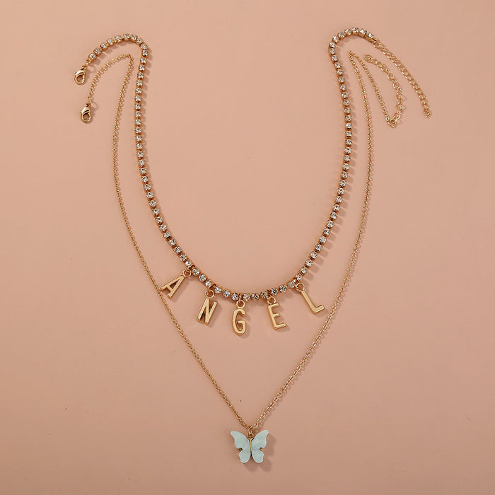 Joyería al por mayor Fashion Simple Blue Butterfly Collar de doble capa JDC-Ne-NM064