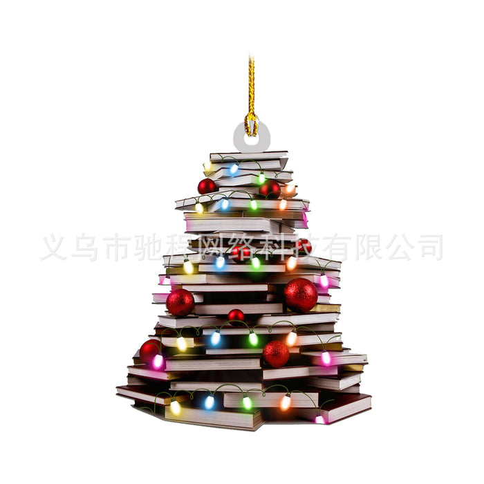 Wholesale Book Pendant Reading Lovers Christmas Tree Decoration Acrylic MOQ≥2 JDC-DCN-ChiC003