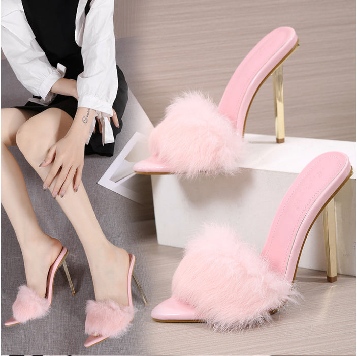 Wholesale stilettos PU fur slippers JDC-HHL-SLuo001