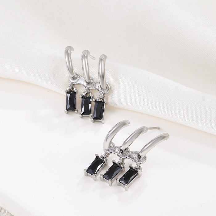 Wholesale Earrings Alloy Black Square Diamond Tassels JDC-ES-A549