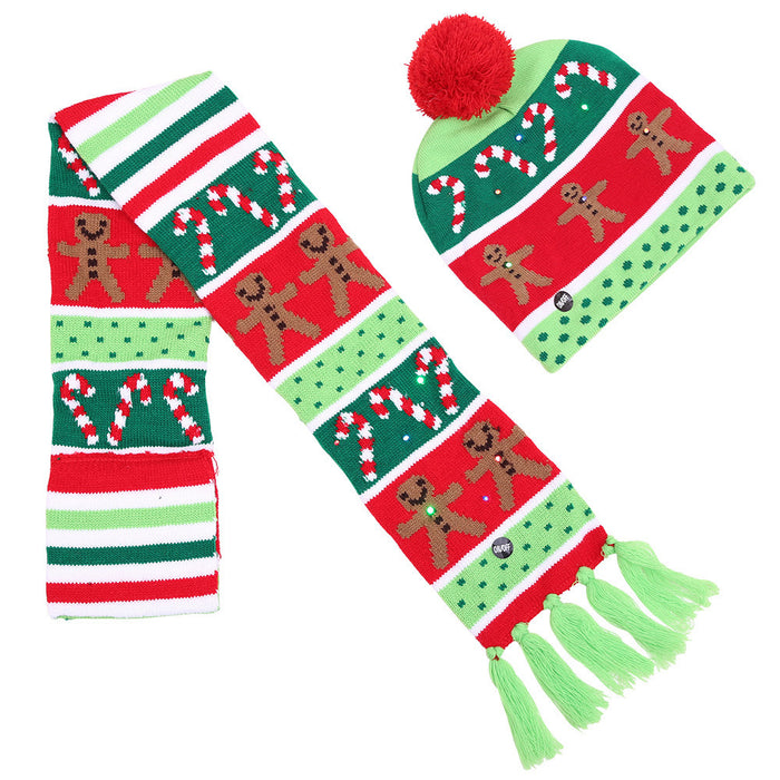 Wholesale Hat Acrylic Christmas Colorful Ball LED Knitted Scarf Set with Lights MOQ≥2 JDC-FH-WXH001