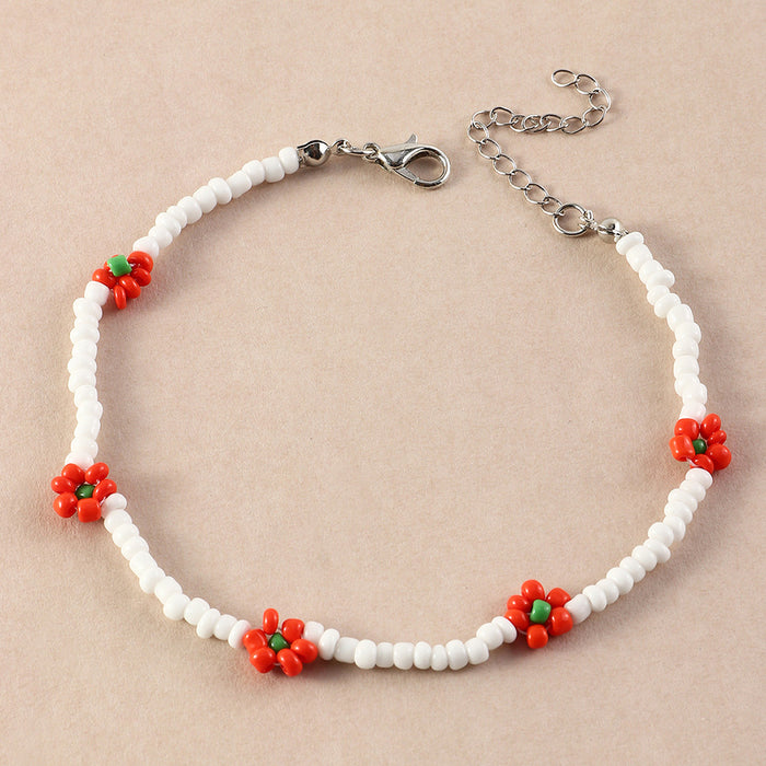 Jewelry WholesaleWholesale handmade woven colored rice beads bohemian beach little daisy anklet JDC-AS-NZ007 Anklets 奈珠 %variant_option1% %variant_option2% %variant_option3%  Factory Price JoyasDeChina Joyas De China