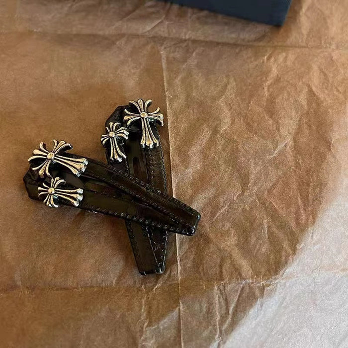 Wholesale Hair Clips Metal Gothic Hand Stitched Leather Cross Punk JDC-HC-HuaM001