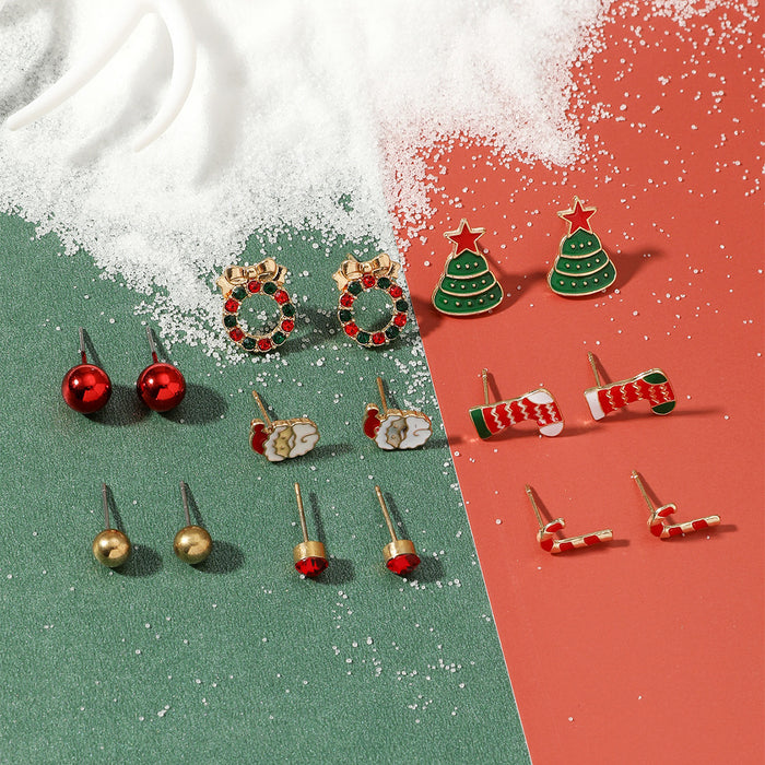 Wholesale Earring Alloy Christmas Cartoon Elk Cane Combination Set JDC-ES-D653