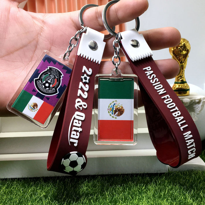 Keychains al por mayor Acrílico World Football Cup Top 32 Qatar Flag Souvenirs Moq≥2 JDC-KC-Pygeng02