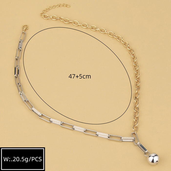 Wholesale alloy necklace asymmetric stitching necklace wild silver bead pendant temperament collarbone chain JDC-NE-ZuanL003