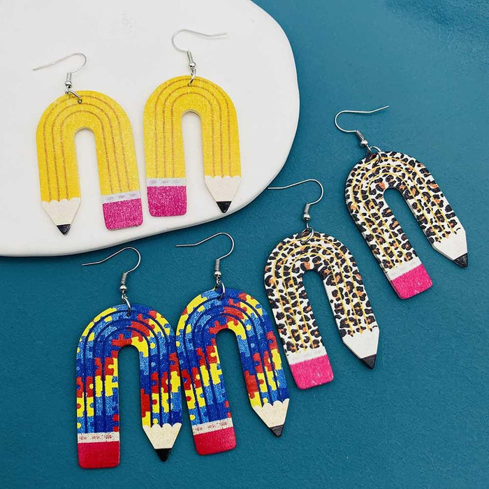 Wholesale Earrings Leather Double Sided Printed Leopard Print Pencil MOQ≥2 JDC-ES-PuCi011
