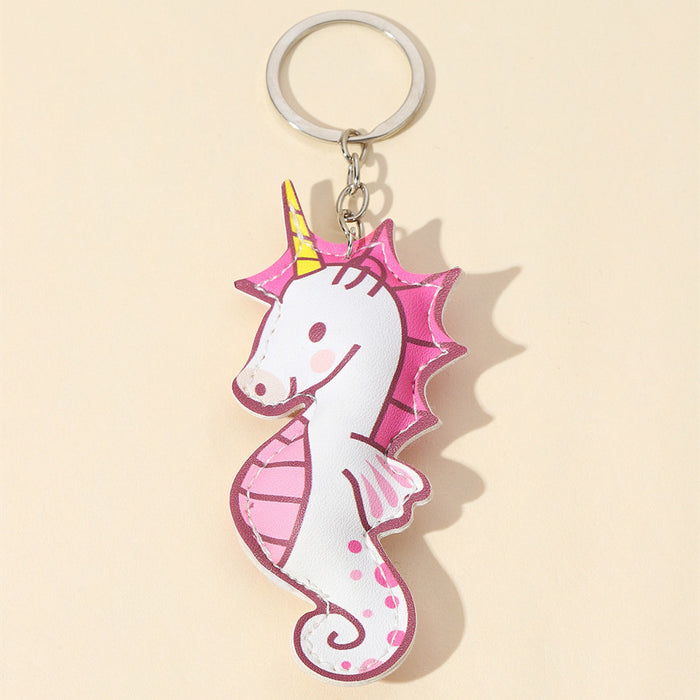 Wholesale Pink Leather Small Seahorse Keychain MOQ≥2 JDC-KC-WenJ006