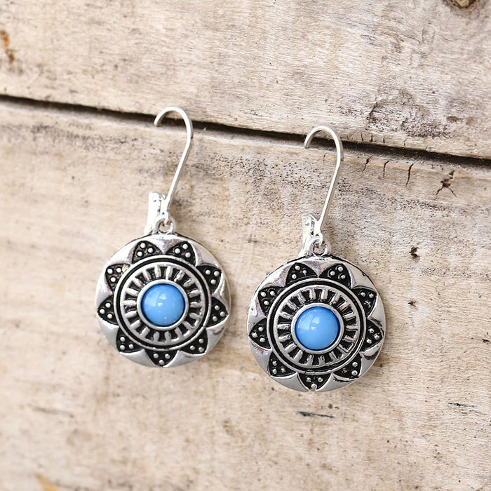 Wholesale alloy vintage pattern with turquoise earrings MOQ≥2 JDC-ES-Jugou008