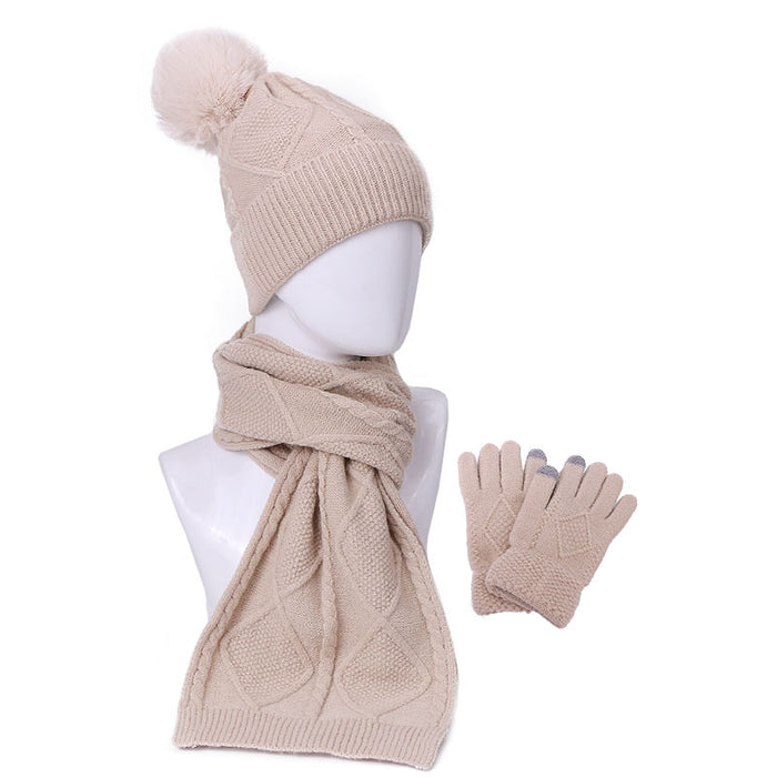 Wholesale Scarf Hat Gloves Three-piece Set Cotton Acrylic Plus Fleece Thickening Keep Warm JDC-SF-Kaip008