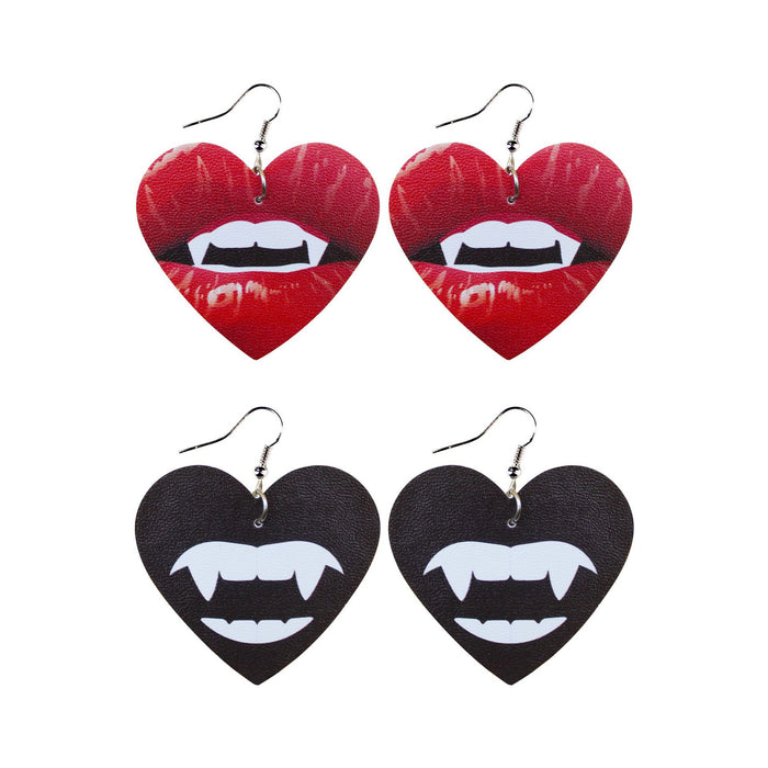 Wholesale Earrings Leather Halloween Love Vampire Lips Teeth MOQ≥2 JDC-ES-TianPi017