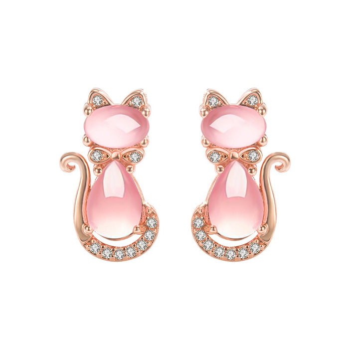 Wholesale Pink Crystal Cat Copper Earrings JDC-ES-Gaos002
