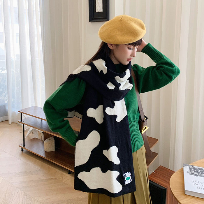 Wholesale Scarf Wool Knit Winter Thickened Warm Cow Spots JDC-SF-SCM001