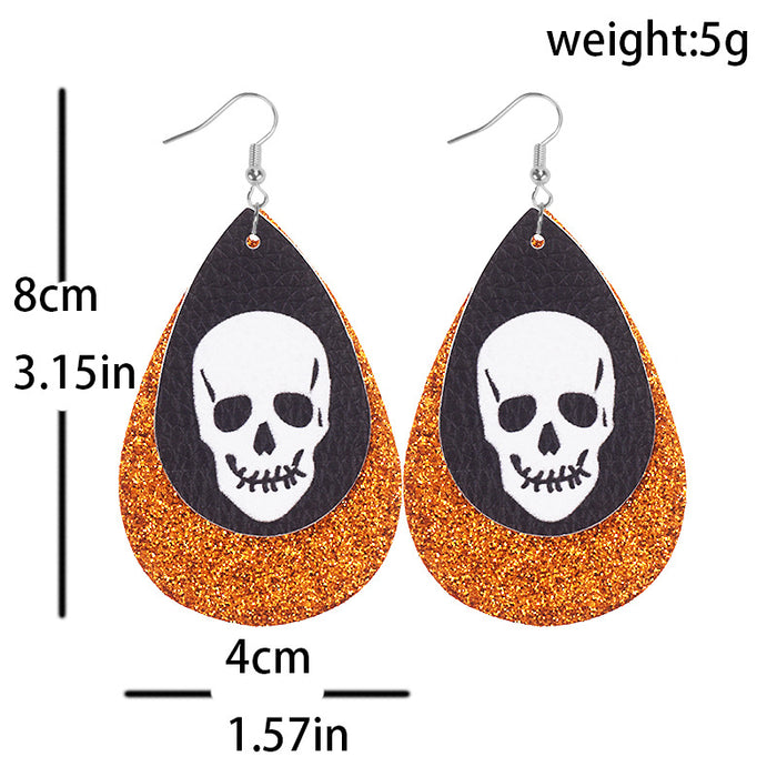Wholesale Earrings Halloween Water Drops Black And White Ghost Skull Hand Angel Eye Leather MOQ≥2 JDC-ES-zuol012