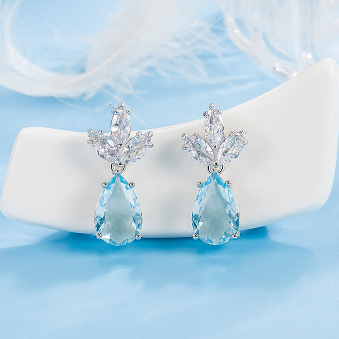Wholesale Earrings Copper Diamond Light Blue Crystal Drop Shape JDC-ES-XGS003