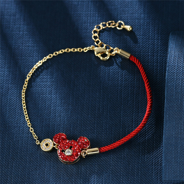 Wholesale transshipment red rope bracelet cute cartoon half red rope half chain bracelet JDC-BT-DiL010