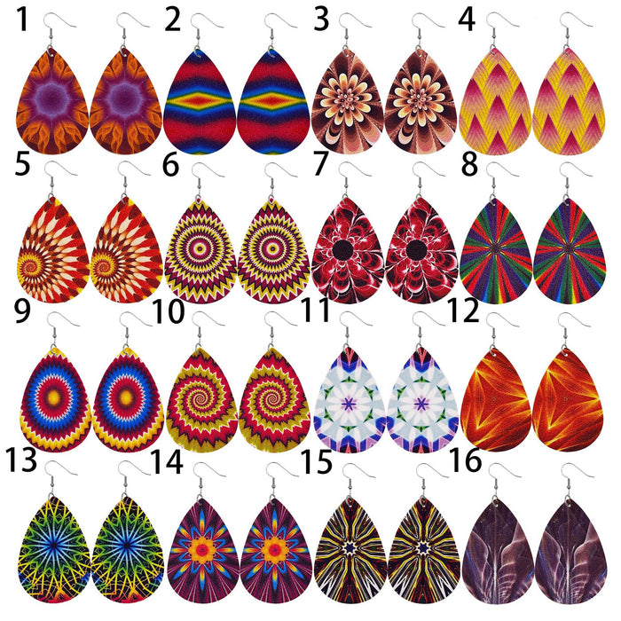 Wholesale Tie Dye Mandala Flower Leather Earrings JDC-ES-dih007