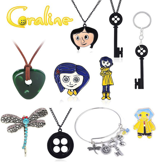Wholesale Necklace Metal Cartoon Black Key Pendant Dragonfly Hairpin Set JDC-NE-YouM009