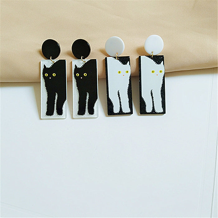 Wholesale Earrings Acrylic Black and White Cats JDC-ES-AiMei029