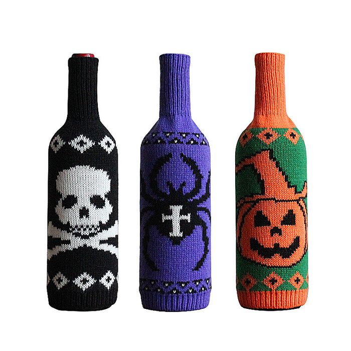 Wholesale Knitted Halloween Table Decoration Skull Pumpkin Wine Bottle Cover JDC-DCN-GangL001