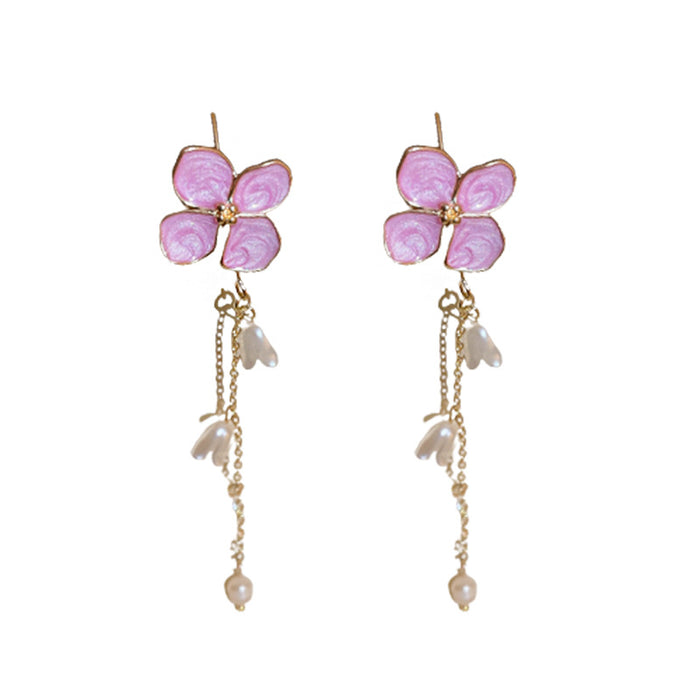 Wholesale crystal purple lily of the valley pearl tassel earrings JDC-ES-Fengm052
