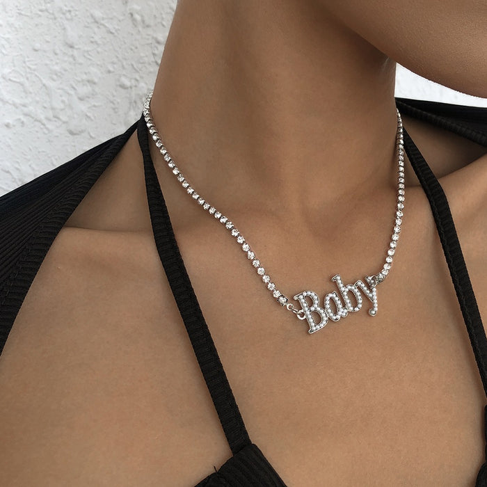 Wholesale Necklace Alloy Imitation Pearl Claw Chain Letter MOQ≥2 JDC-NE-BenP004