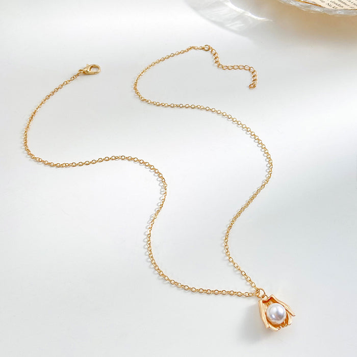 Wholesale Necklace Copper Simple Palm Pearl Clavicle Chain JDC-NE-D386