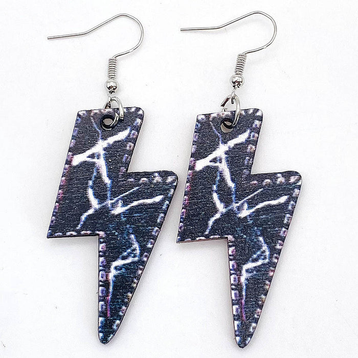 Wholesale Earrings Wooden Vintage Colorful Marbled Lightning JDC-ES-Chengy028