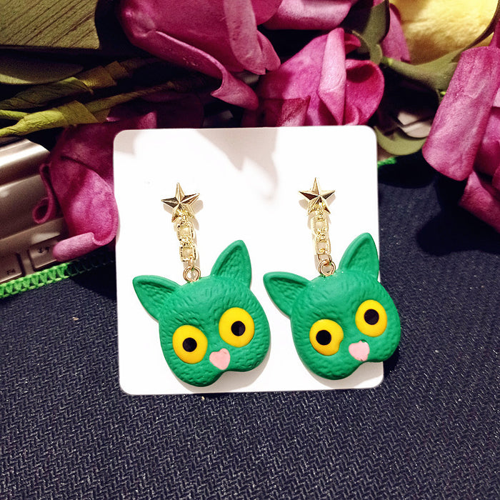 Wholesale Earrings Plastic Klein Cat Funny Tree MQO≥2 JDC-ES-waiwai002