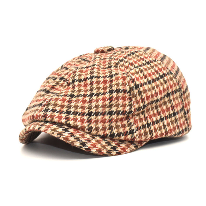 Wholesale Hat Corduroy Fall Houndstooth Pattern Octagonal Beret Hat MOQ≥2 JDC-FH-ShunMa020