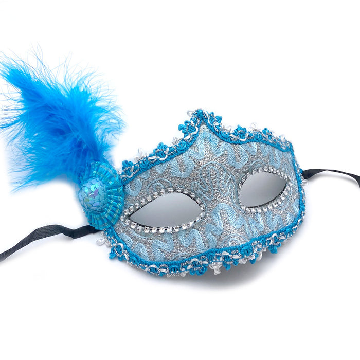 Wholesale Mask Plastic Halloween Ball Feather Diamond Lace Half Face Eye Mask MOQ≥2 JDC-FM-Aoshun005