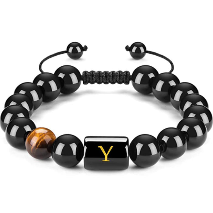 Wholesale Natural Black Onyx Stone Bracelet Men's 26 Letters Purely Handmade JDC-BT-YinY020