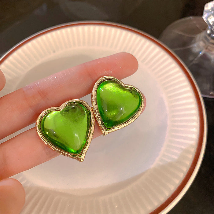 Wholesale Silver Pin Vintage Green Love Heart Earrings JDC-ES-Fengm046