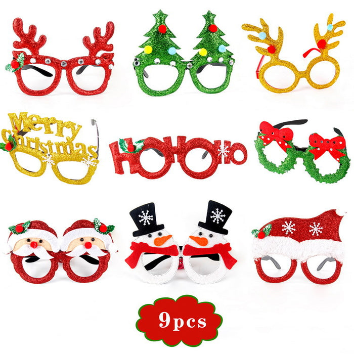 Wholesale Decorations Plastic Gold Powder Cloth Sponge Non-woven Christmas Ornaments Glasses Set MOQ≥2 JDC-DCN-PinJian001