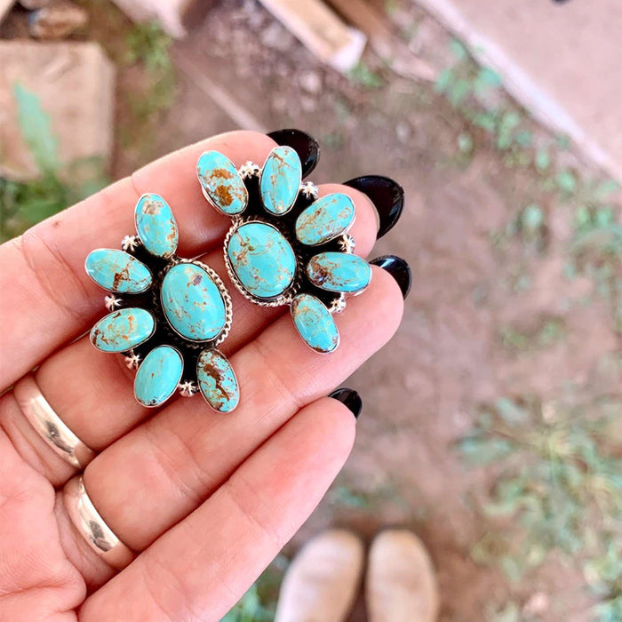 Wholesale Boho Ethnic Floral Geometric Turquoise Earrings MOQ≥2 JDC-ES-Chenyou006