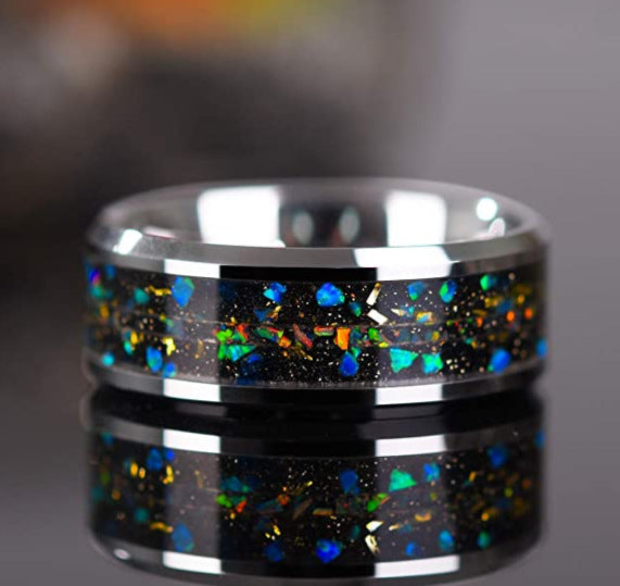 Wholesale Titanium Steel 8MM Color Opal Ring MOQ≥2 JDC-RS-ZJJ004