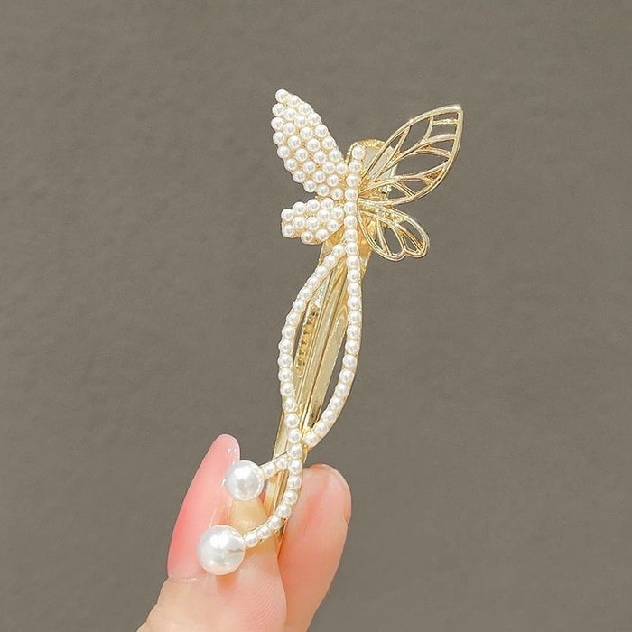 Wholesale Pearl Rhinestone Alloy Butterfly Hair Clip JDC-HC-Zibin004
