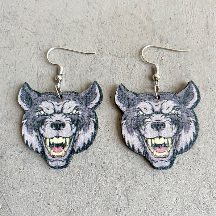 Wholesale jewelry fun animal wooden earrings exaggerated personality MOQ≥3 JDC-ES-heyi017