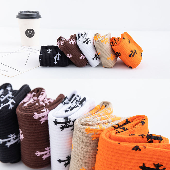Cross al por mayor tendencia de estilo simple Calcetines de algodón de algodón informal (F) JDC-SK-Jiayuan001