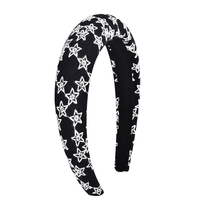 Wholesale Headband Fabric Fashion Stars Embroidery Floral Sponge MOQ≥3 JDC-HD-Loulin001
