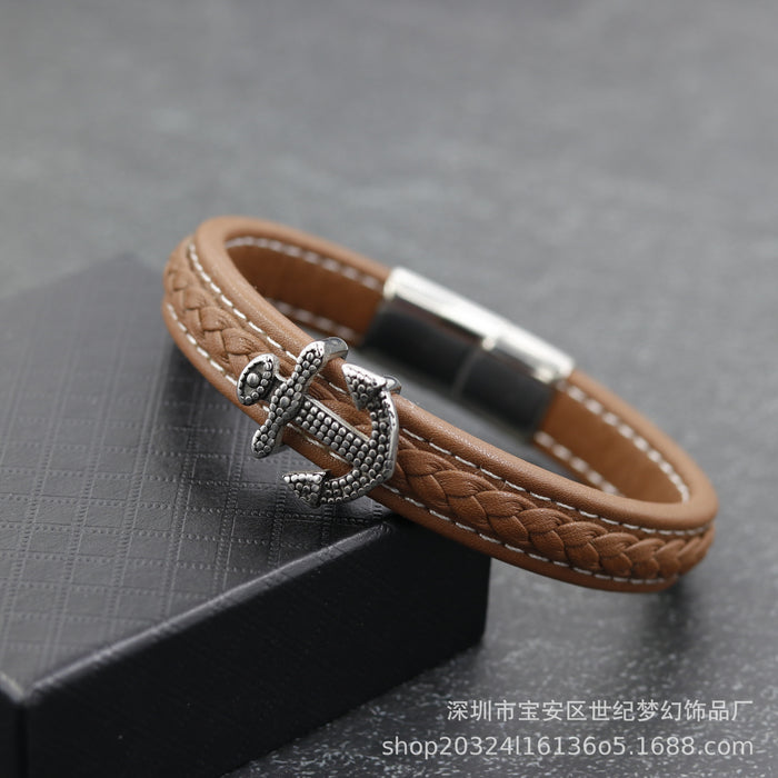 Wholesale Bracelet Stainless Steel Vintage Anchor Braided Leather Cord JDC-BT-SJMH007